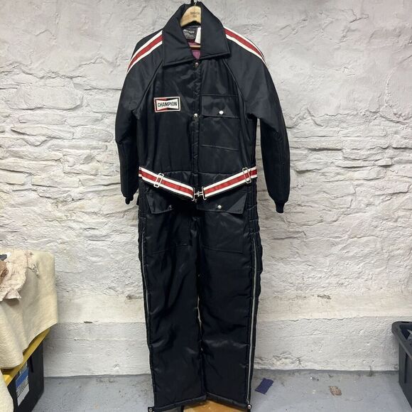 Vintage Rare Men's Champion Spark Plug Snowmobile Suit Snowsuit Bibs Old Medium - Picture 1 of 12